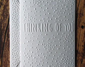 Thinking of You Cards, Set of 5, Sympathy Cards, Just Because Note Cards, White Embossed Greeting Card, Stationery, Host Gift, Miss You Card