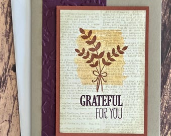 Grateful for You Cards, Set of 8, Stampin' Up! Handmade Greeting Cards, Thank You Note Cards