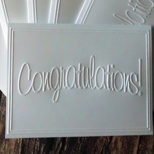 Congratulations Card Set of 5, White Embossed Congratulations Note Cards, Greeting Cards, Graduation Cards, New Baby Cards, Promotion Cards
