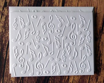 Music Note Cards, Set of 5, Music Greeting Cards, Blank Note Cards, Embossed Note Cards, Gift for Music Lover, Band Teacher, Stationery Set