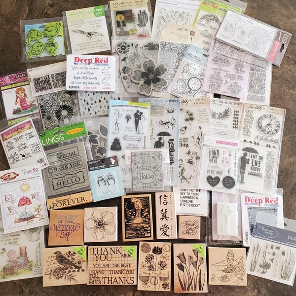 Stamp Assortment, Destash Lot of Wood, Rubber and Clear Stamps, Clearance Sale