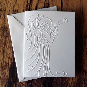 Angel Christmas Cards, Set of 5, White Embossed Christmas Cards, Christian Christmas Cards, White Angel Greeting Card, Blank Christmas Cards