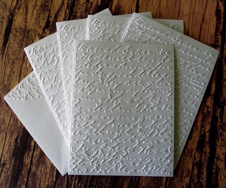 Script Cards Set of 5 Embossed Note Cards White Embossed Etsy