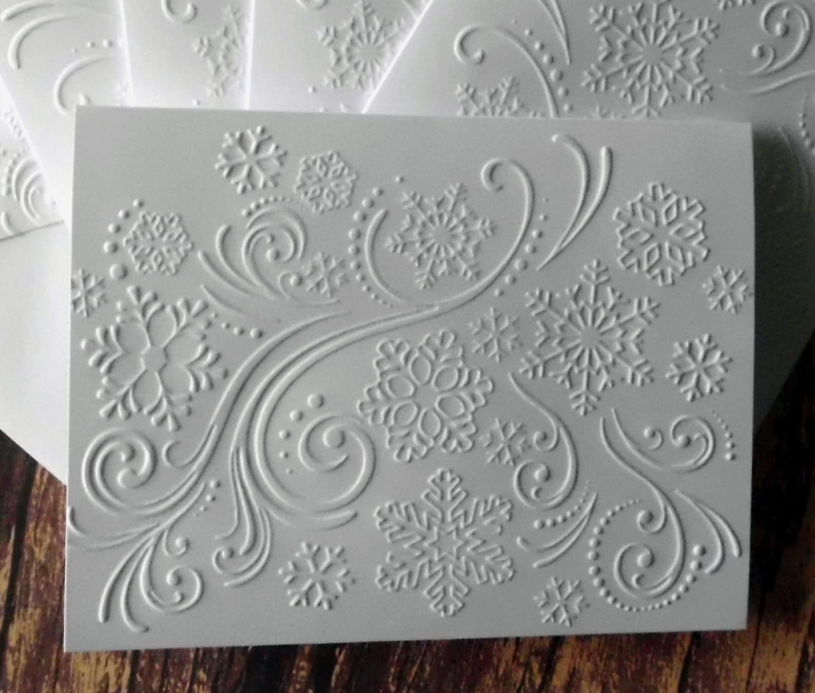 10 Snowflake Embossed Cards White Embossed Christmas Card Etsy