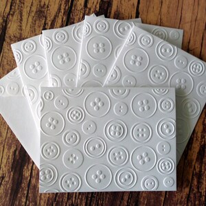 Button Note Cards, Set of 5, Embossed Button Stationery, White Embossed ...