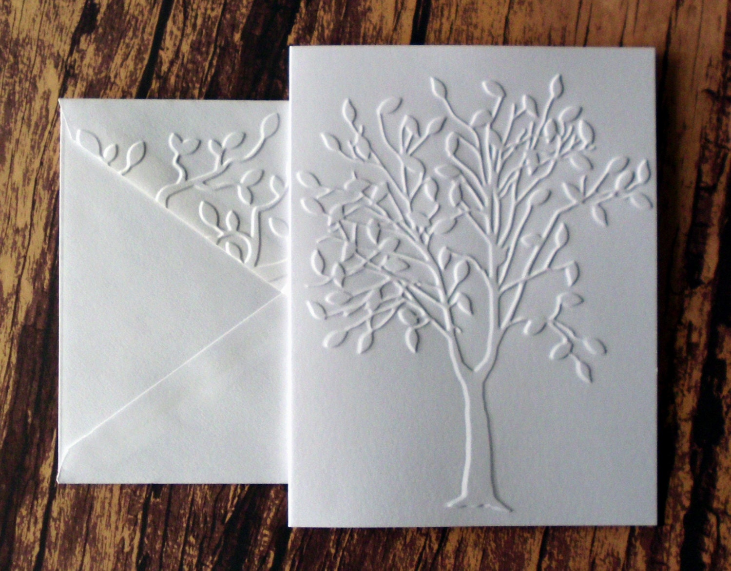 Tree Card Edge Tree Cards, Set of 5, White Embossed Tree Cards, Autumn, Fall Greeting ...