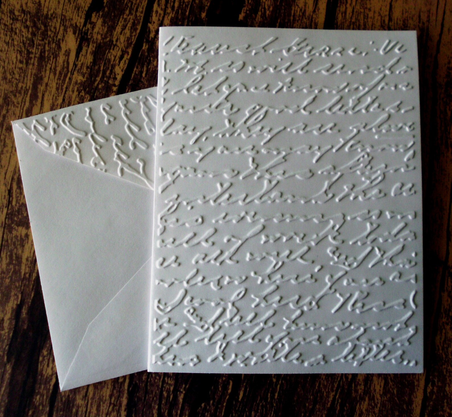 Script Cards Set of 5 Embossed Note Cards White Embossed Etsy