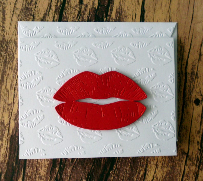 Red Lip Card White Embossed Lip Note Cards Large Lip Die Etsy