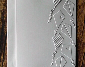 Kite Cards, Set of 5, White Embossed Kite Note Cards, Stationery Set, Summer Cards, Spring Note Cards, Greeting Cards, Blank Note Card Set