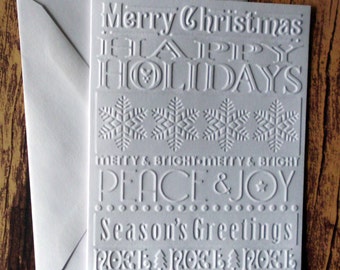 Christmas Cards, Set of 5, White Embossed Christmas Snowflake Greeting Card, Merry Christmas, Season's Greetings, Happy Holidays, Peace, Joy