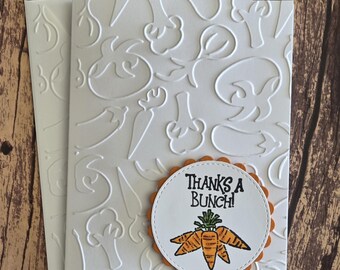 Thanks a Bunch Cards, Set of 5, Handmade Greeting Cards, Embossed Thank You Stationery