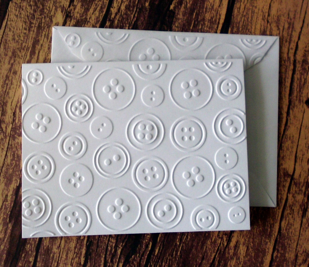 Button Note Cards, Set of 5, Embossed Button Stationery, White Embossed ...