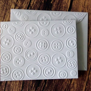 Button Note Cards, Set of 5, Embossed Button Stationery, White Embossed Cards, Greeting Cards, Gift for Seamstress, Sewers, White Buttons