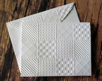 Embossed Quilt Cards, Set of 5, Blank Quilt Greeting Cards, Gift For Quilters, Quilt Block Stationery Set, White Embossed Quilt Note Cards