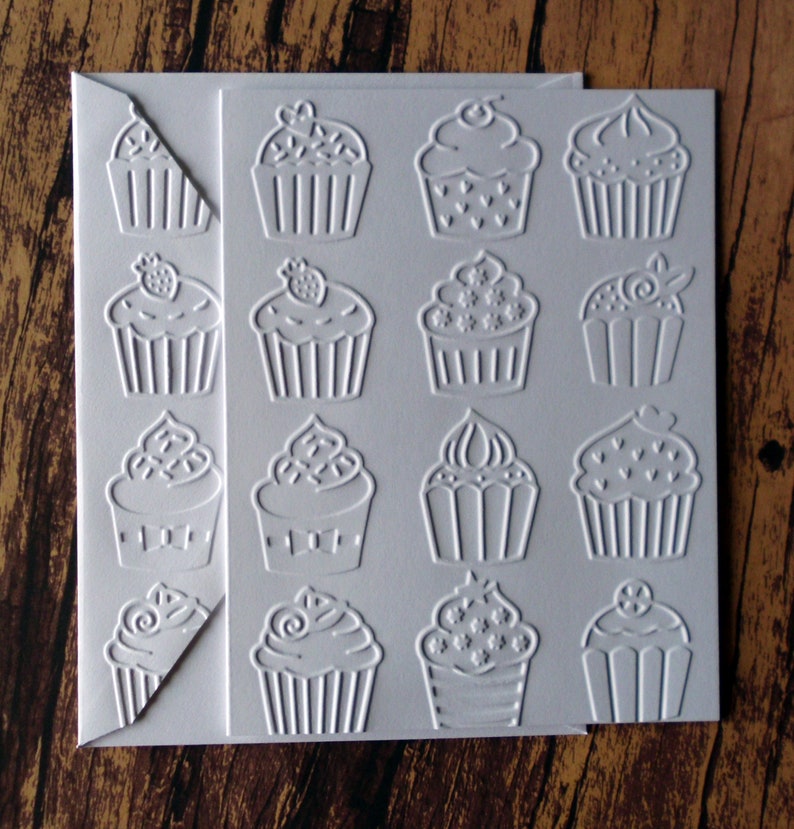 White Cupcake Cards Cupcake Lover Assorted Cupcake Cards Set of 5 Embossed Cupcake Cards Gift for Baker Greeting Cards Birthday Cards