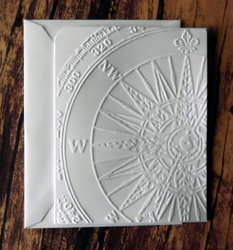 5 Compass Cards White Embossed Compass Note Card Set Etsy