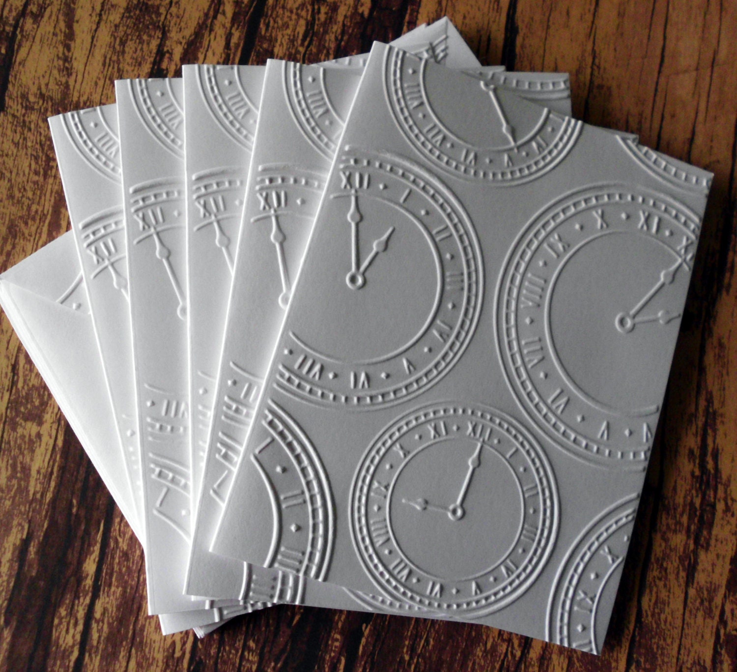 Embossed Clock Cards Set of 5 White Embossed Cards Blank Etsy