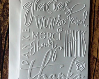 Thank You Cards, Set of 5, White Embossed Thank You Cards, Wedding Thank You Cards, Graduation Thank You Cards, Blank Greeting Card Set
