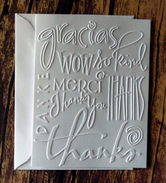 Thank You Cards Set of 5 White Embossed Thank You Cards Etsy
