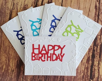 Birthday Cards, Set of 5, Handmade Greeting Cards, Variety Pack of Embossed Happy Birthday Cards for Him, Her, Kids, Children