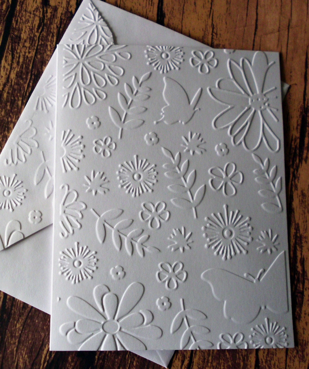 Embossed Butterfly Cards, Set of 5, Flower Note Cards, Greeting Cards ...