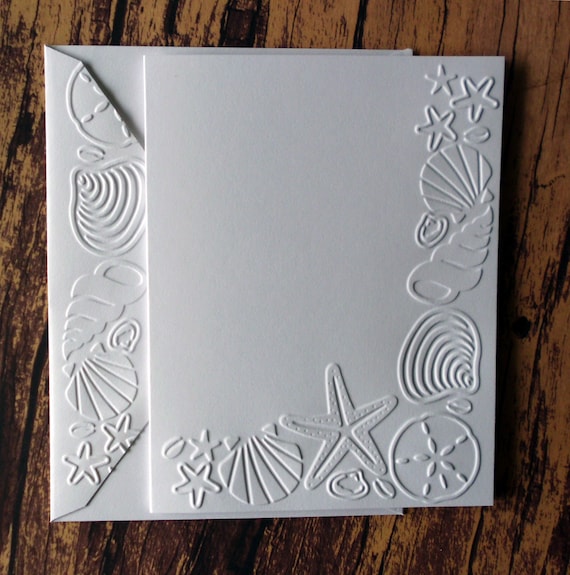 Seashell Card Set of 5, Beach Themed Cards, White Embossed Note Card Set, Nautical Stationery, Greeting Cards, Gift for Beach Lover