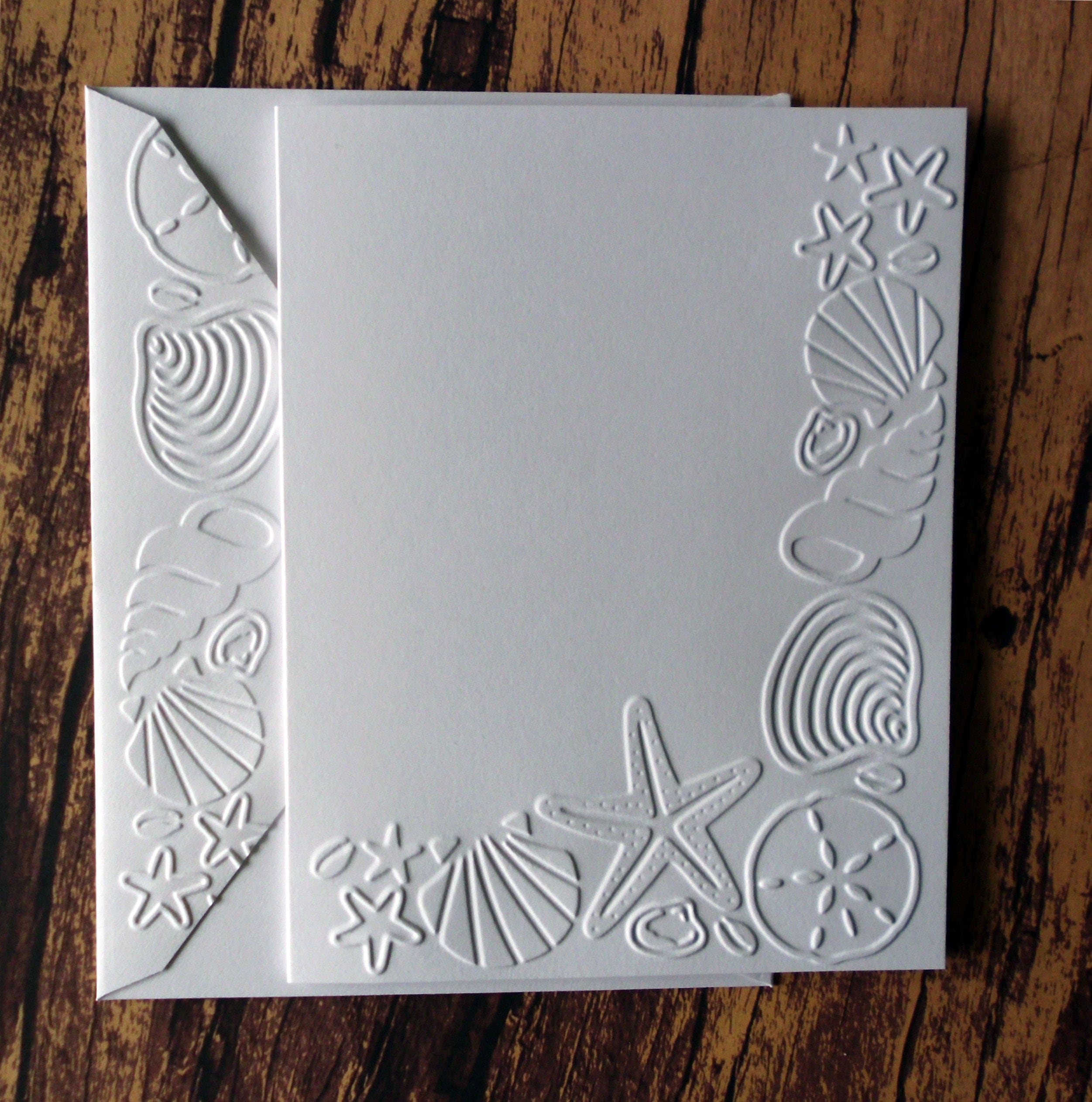 Seashell Handmade Card Seashell Card Set of 5, Beach Themed Cards, White Embossed Note Card ...