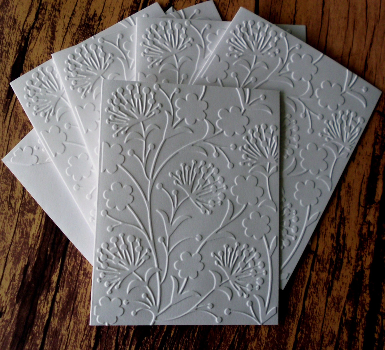 Embossed Dandelion Cards Set of 5 White Embossed Note Cards Etsy