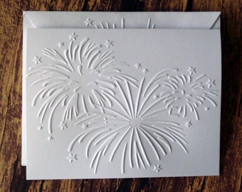 Embossed Fireworks Cards, Set of 5, 4th of July Cards, Blank Independence Day Cards, White Embossed Greeting Cards, New Year's Cards