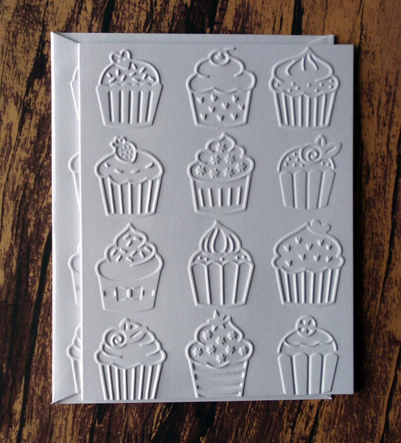 White Cupcake Cards Cupcake Lover Assorted Cupcake Cards Set of 5 Embossed Cupcake Cards Gift for Baker Greeting Cards Birthday Cards