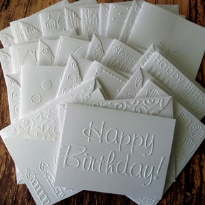 Birthday Card Set of 14, Assorted White Embossed Birthday Cards, Assorted Birthday Cards, Birthday Greeting Cards, Birthday Variety Pack image 1