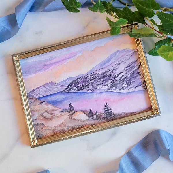 Art Print // Fort Collins, Colorado Horsetooth Reservoir Watercolor Painting // 8x10 & 11x14 Fine Art Print //Sunset Mountain Landscape Art