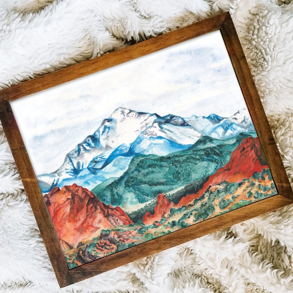 Art Print // Colorado Springs Garden of the Gods Pikes Peak Watercolor Painting // 8x10 and 11x14 Fine Art Print // Mountain Landscape Art