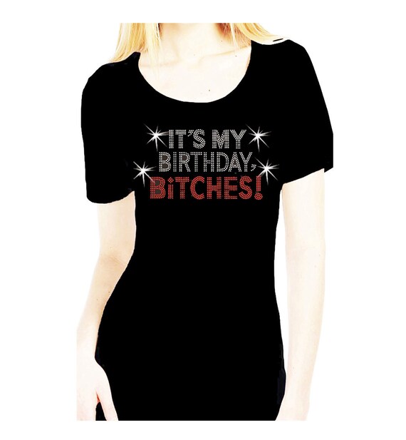 Its My Birthday Bitches Angel Wings V Neck Short Sleeve Womens Bling Glitter Tee Shirt