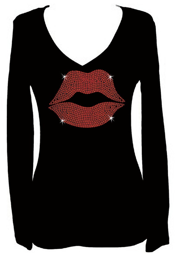 Camiseta Labios Lentejuelas Camiseta De Mujer Con Labios Rojos