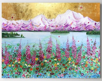 Denali, Fireweed, Mountain Wall Art, Top Selling, Home Decor, Colorful, Art Print, Painting, Alaska, Canvas or Metal, Ready to Hang