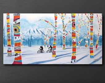Mountain Wall Art, Top Selling, Home Decor, Colorful, Art Print, Painting, Alaska, Canvas or Metal, Ready to Hang, Fat Bike, Winter
