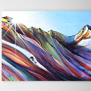 Skier Art, Mountain Wall Art, Top Selling, Home Decor, Colorful, Fine Art Print, Painting, Alaska, Canvas or Metal, Ready to Hang image 1