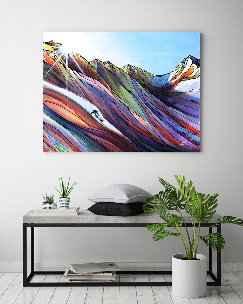 Skier Art, Mountain Wall Art, Top Selling, Home Decor, Colorful, Fine Art Print, Painting, Alaska, Canvas or Metal, Ready to Hang image 1