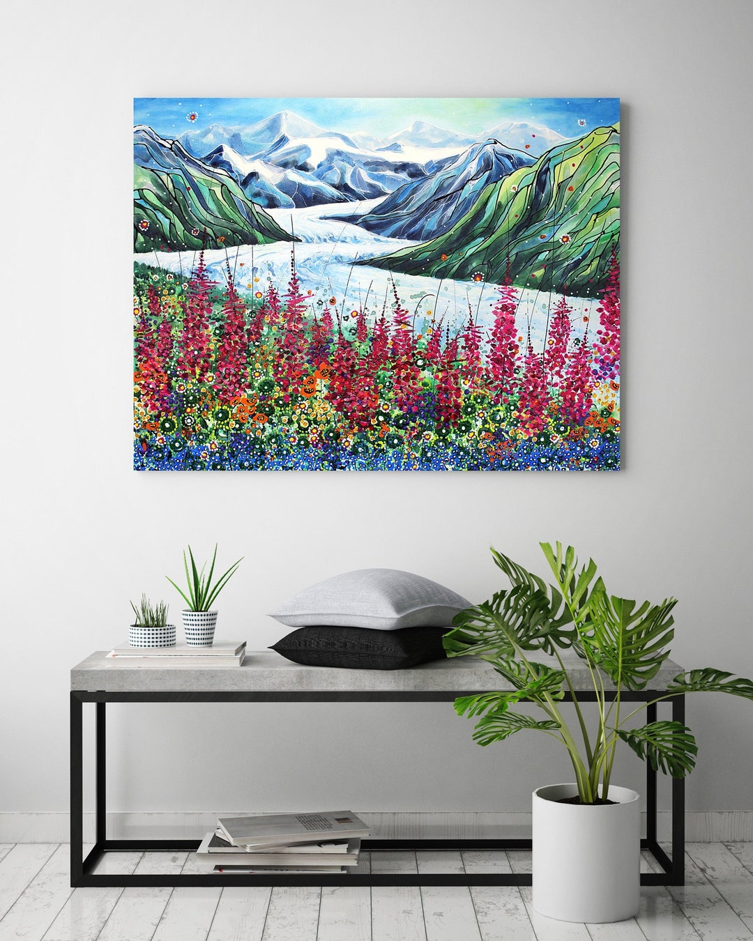 Glacier Mountain Wildflower Wall Art, Home Decor, Colorful, Art Print ...