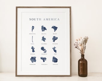 South America INSTANT DOWNLOAD Digital Printable File - Travel Print Travel Wall Art Adventure - Latin America Countries, Backpacking Map