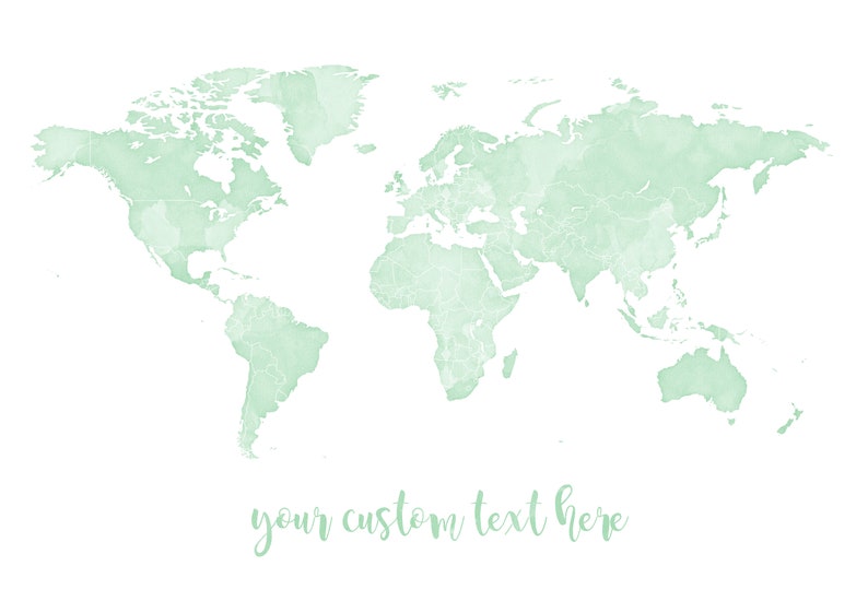 Pastel Green Watercolour Green Nursery Neutral Nursery Print Custom Travel Map Art Sage Green World Map Wall Art Pale Green Wall Decor
