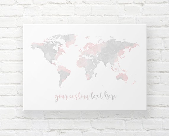Pink And Grey World Map Canvas Blush And Grey Watercolour World Map Canvas Painting Push Pin | Etsy  Singapore