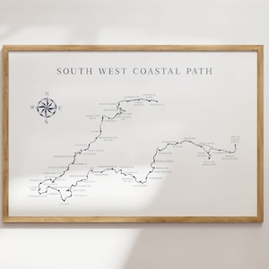 South West Coast Path DESCARGA DIGITAL, Imprimible Cornwall Devon St Ives Pastow Penzance Rock Salcombe Print, Navy Blue Print, Costa Británica