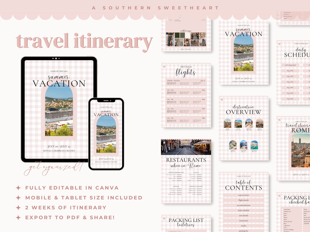 Aesthetic Preppy Travel Itinerary Template | Mobile Travel Planner ...