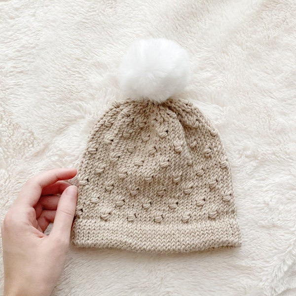 Knit Hat Pattern: RAINE Baby Beanie, Newborn 0-3 months, DK Weight Yarn, Advanced Beginner / Intermediate, PDF Download