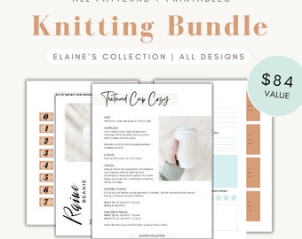 Knitting Patterns and Printables Whole Shop Bundle | 14 Easy Knitting Projects, 12 Printable Project Planner Pages, Care Instructions Tags