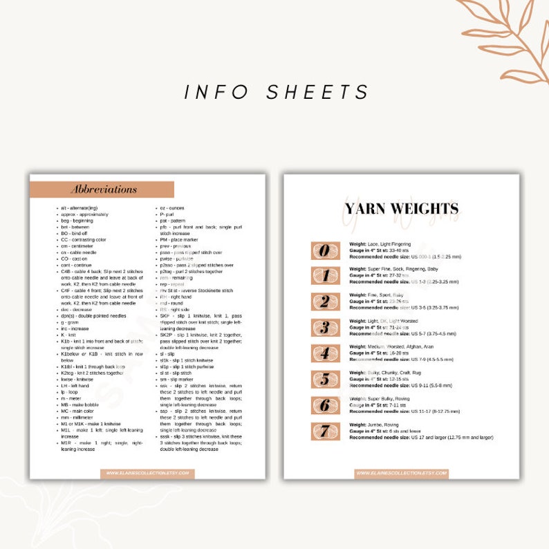 Printable Knitting Project Planner 12 Pages, Care Tags, Yarn Stash, Needle Inventory, Notes, Abbreviations, Essentials for Beginners image 5