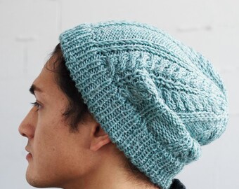 Fjord Beanie Knitting Pattern, Slouchy Cable Hat for Adults, Mens Winter Beanie PDF, Knit in the Round, Cozy Gift for Him