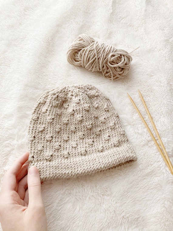 Knit Hat Pattern for Baby: Bobble Stitch Beanie, Newborn 0-3